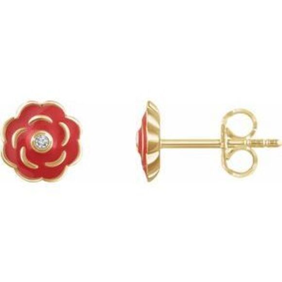 10K Yellow .01 CTW Natural Diamond Enamel Flower Earrings,All Products : American Fashion Style Bags On Sale